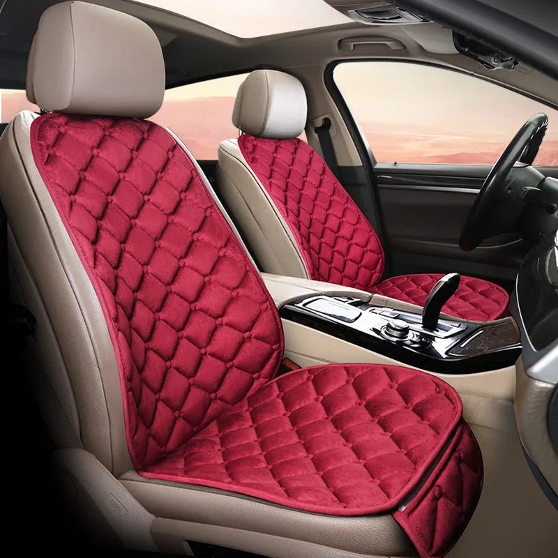Ringer plush winter car seat cushion in burgundy colour with elastic straps.