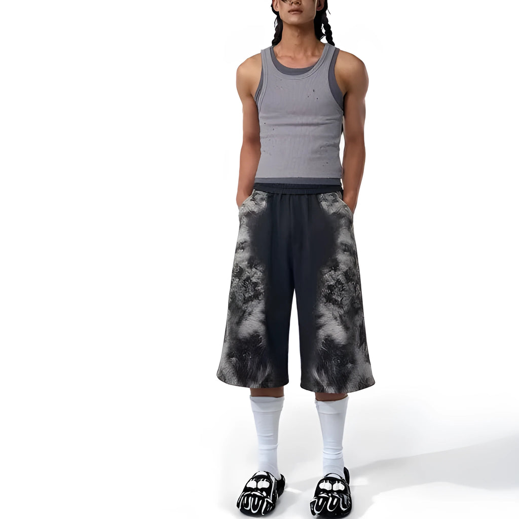Women's loose fit trousers set with matching hoodie and shorts in polyester streetwear style