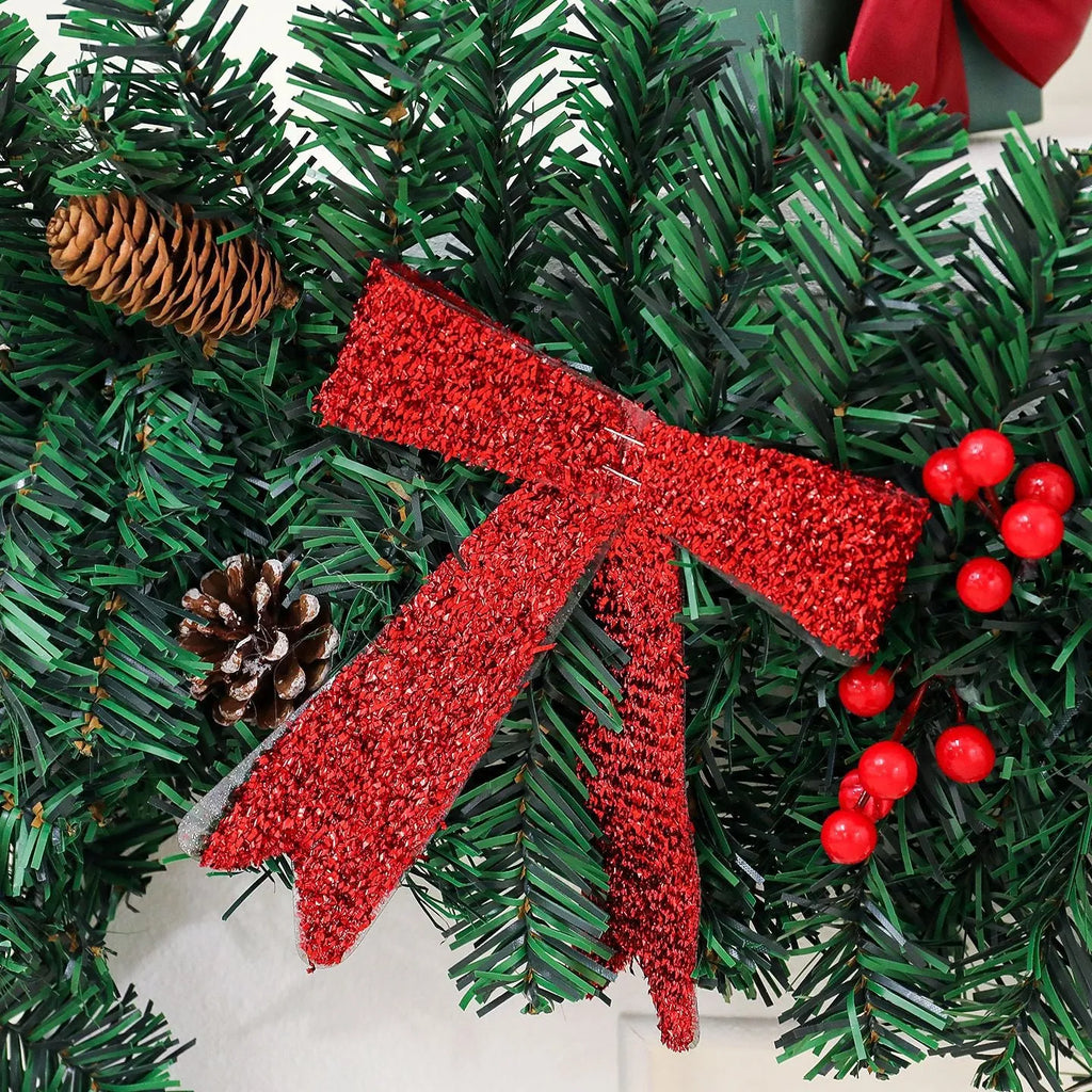 European style rattan pine cone bow Christmas cane decoration with PVC construction