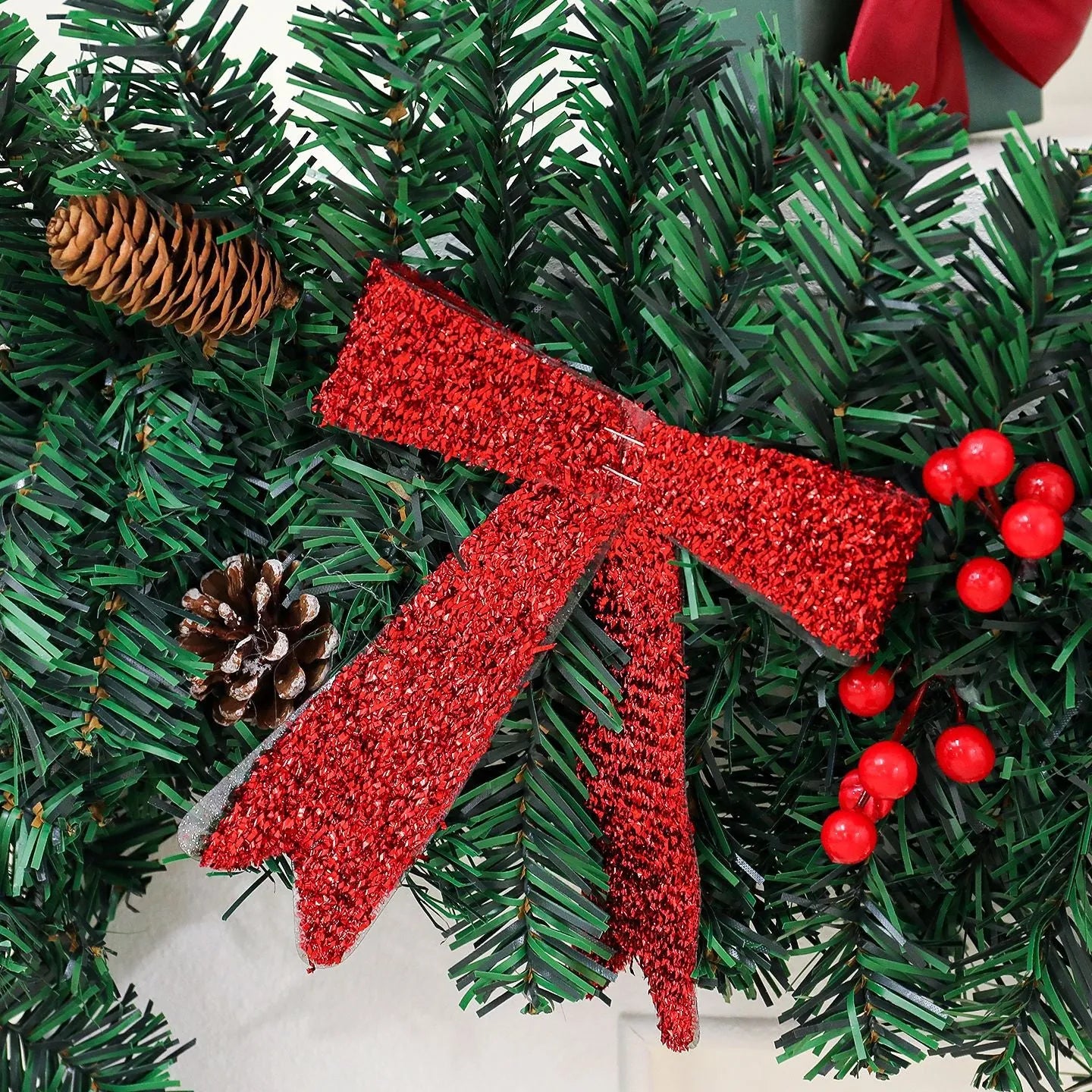 European style rattan pine cone bow Christmas cane decoration with PVC construction