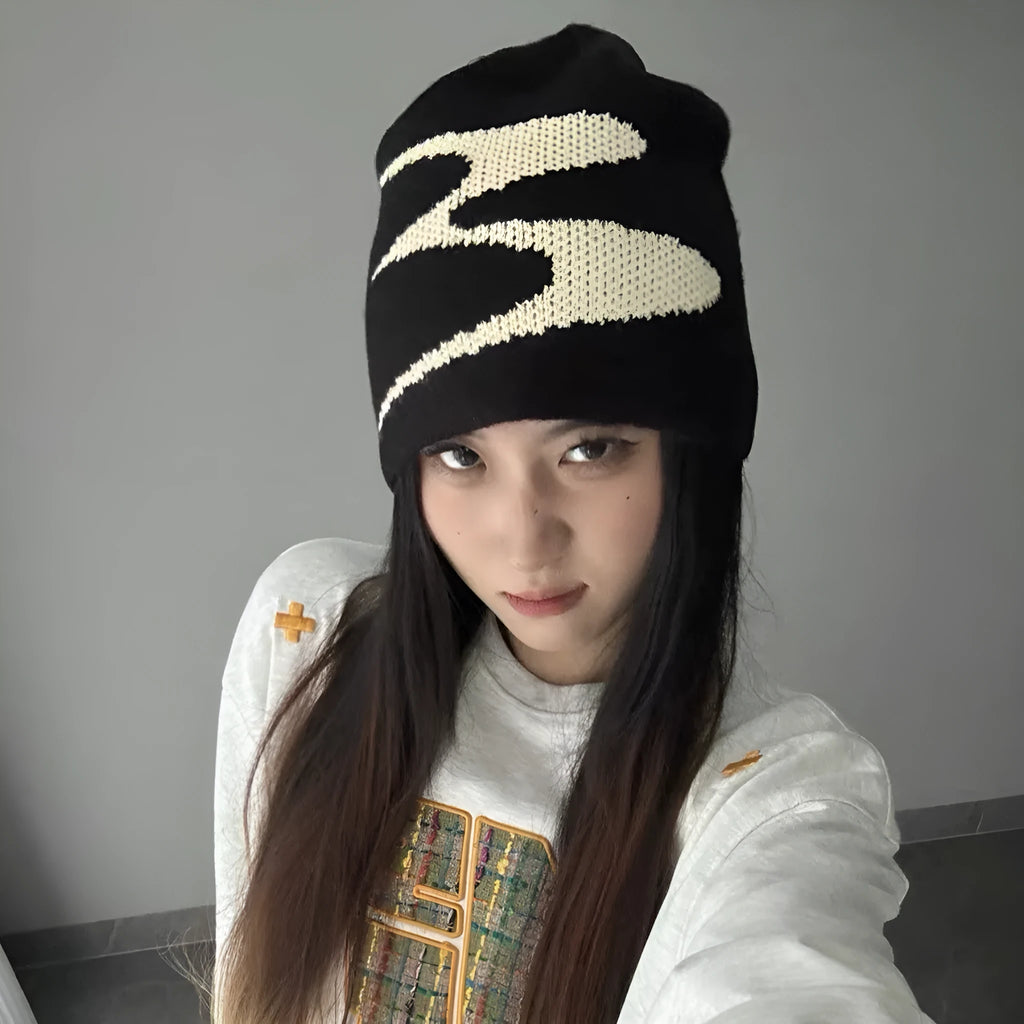 Acrylic knit beanie hat for men and women in black, grey, or white, M size 56-58cm.