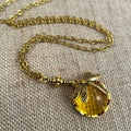 Vintage bronze dragonfly pendant necklace on chain, 925 silver with yellow gold tone finish