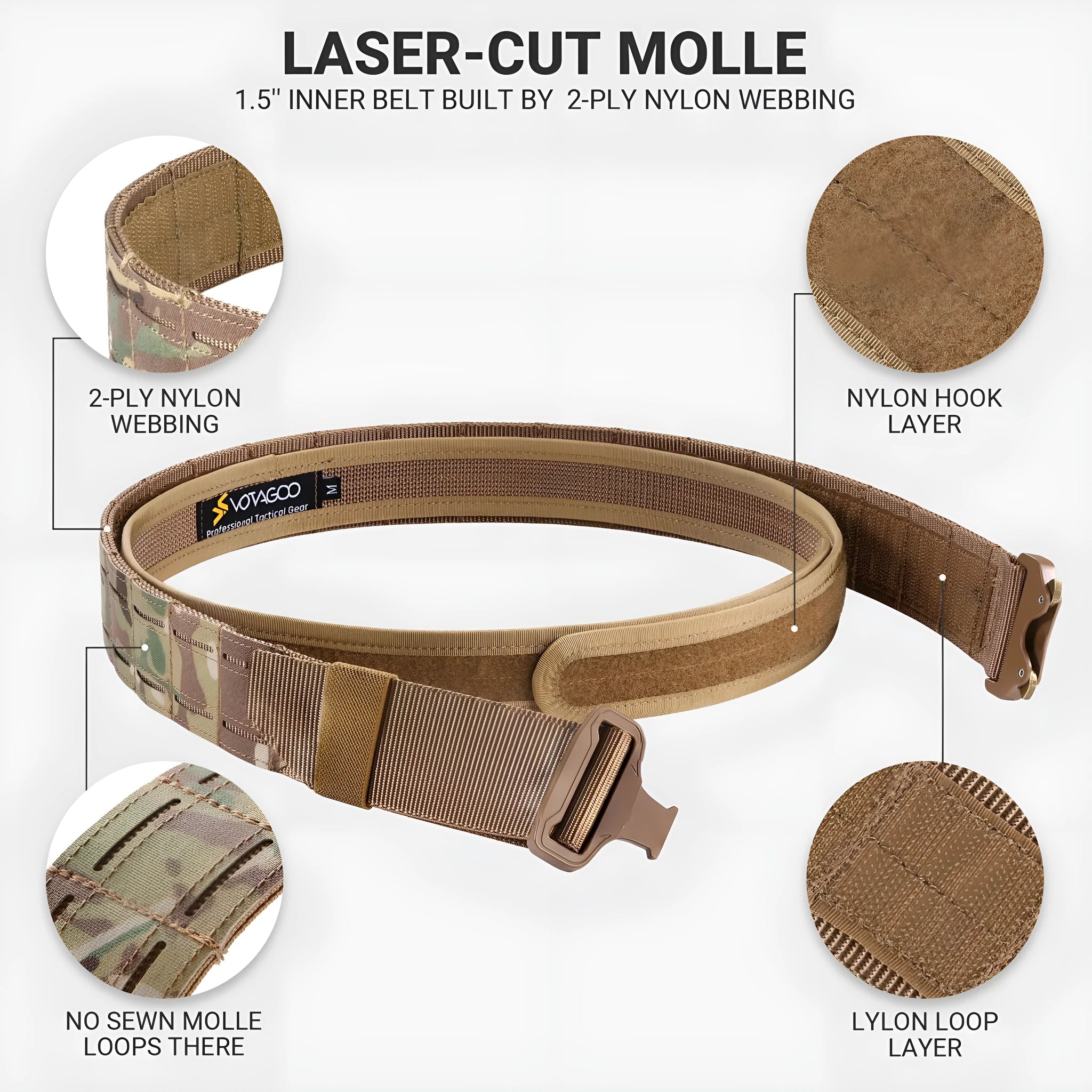 VOTAGOO 2-inch wide nylon tactical belt with alloy quick-release buckle in CP camouflage colour.