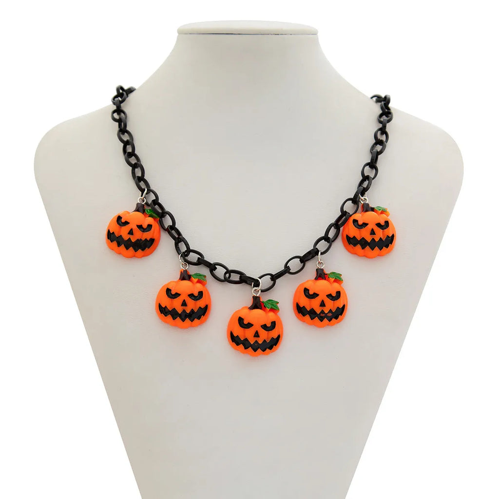 Halloween ghost pumpkin necklace with mixed colour acrylic pendant on regular chain