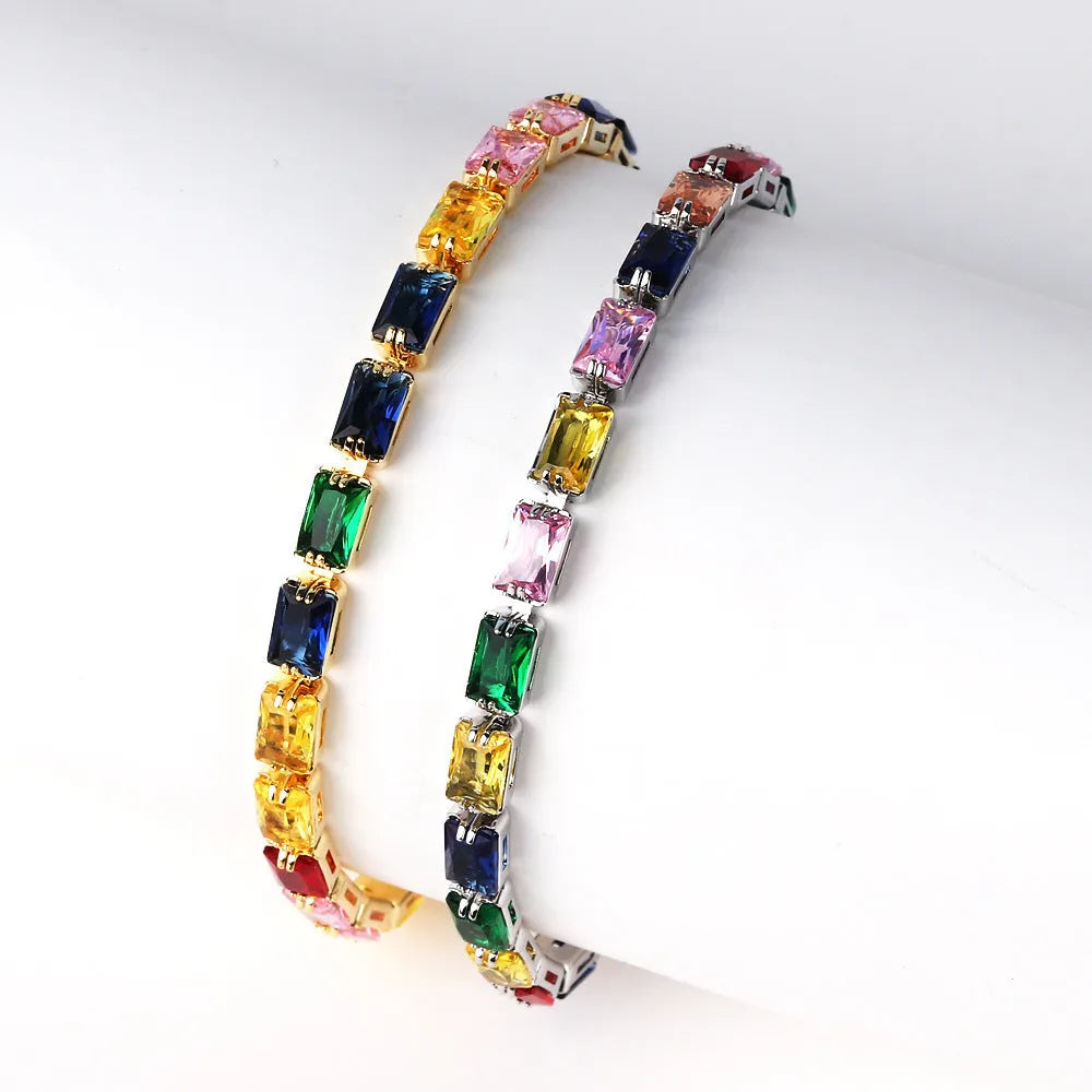 Women's fashion zircon bracelet with electroplated gold or platinum finish and coloured zircon stones