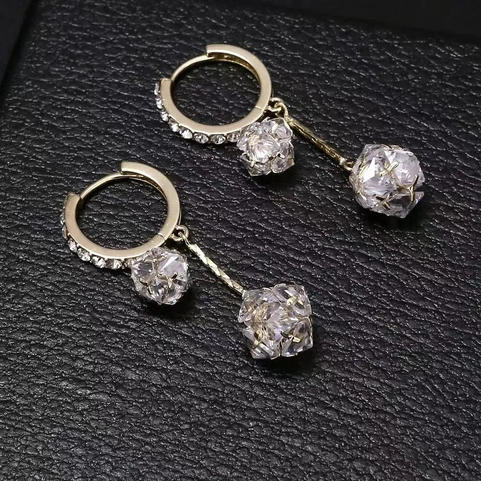 Silver drop shape women's earrings with rhinestone ball and tassel pendant designs