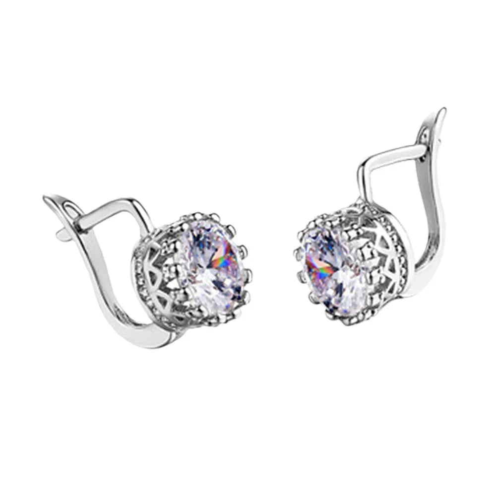 Korean retro crown-shaped ear clips in rose gold and white gold colour options