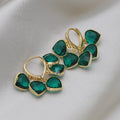 Green heart pendant ear clip earrings with Korean style design and alloy inlay artificial gemstone details