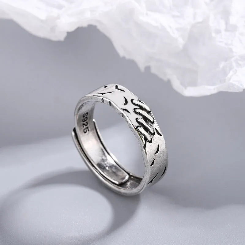 Black geometric adjustable copper ring with oval elements for women's fashion jewellery