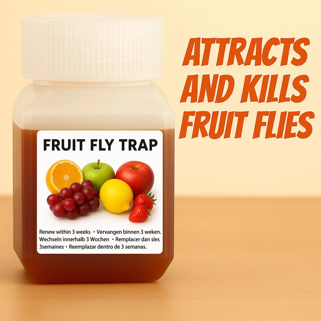 Bottle of liquid fruit fly trap bait for use with SK003 model traps.