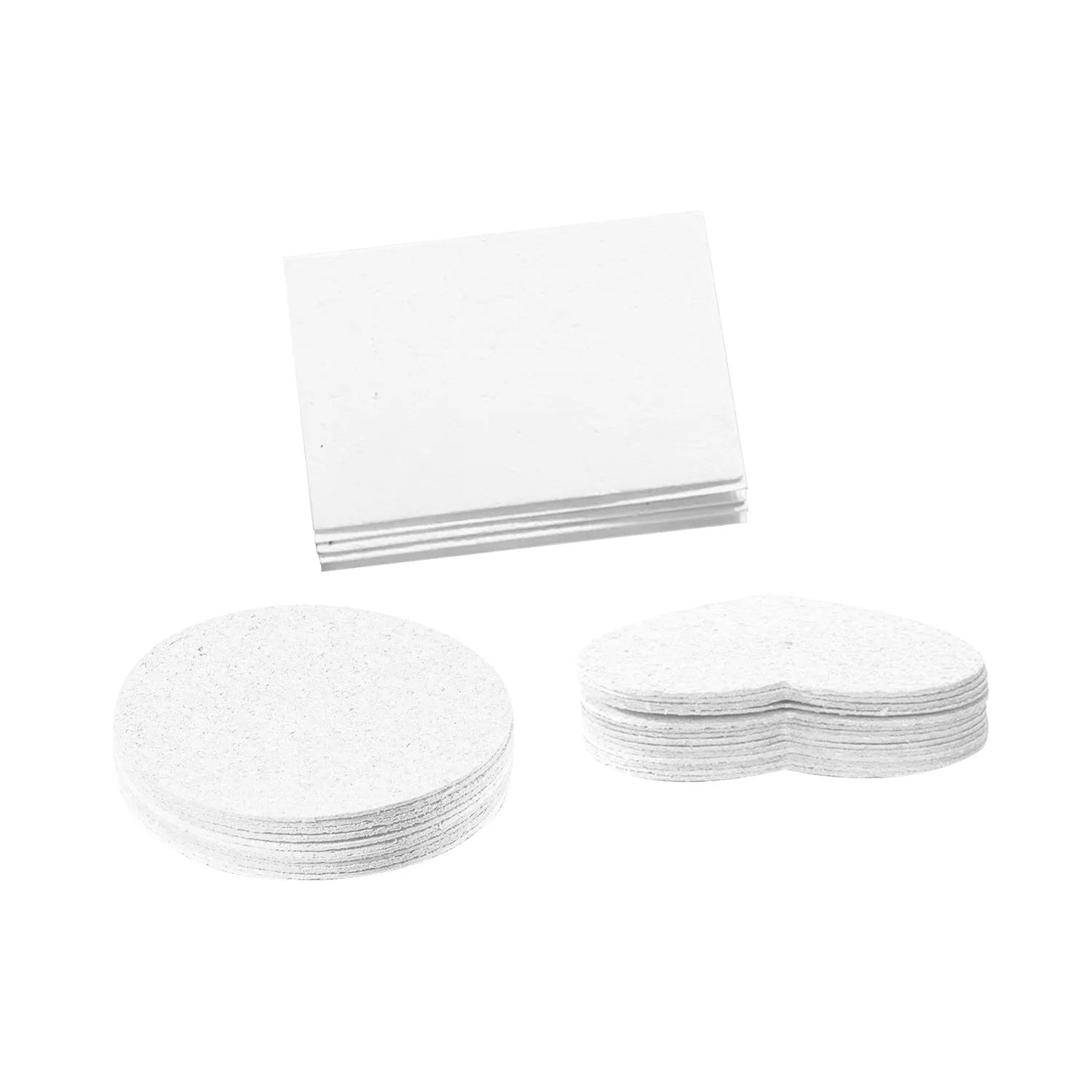 Painting sponge set showing heart, round and square shapes with fountain pens on wood pulp paper