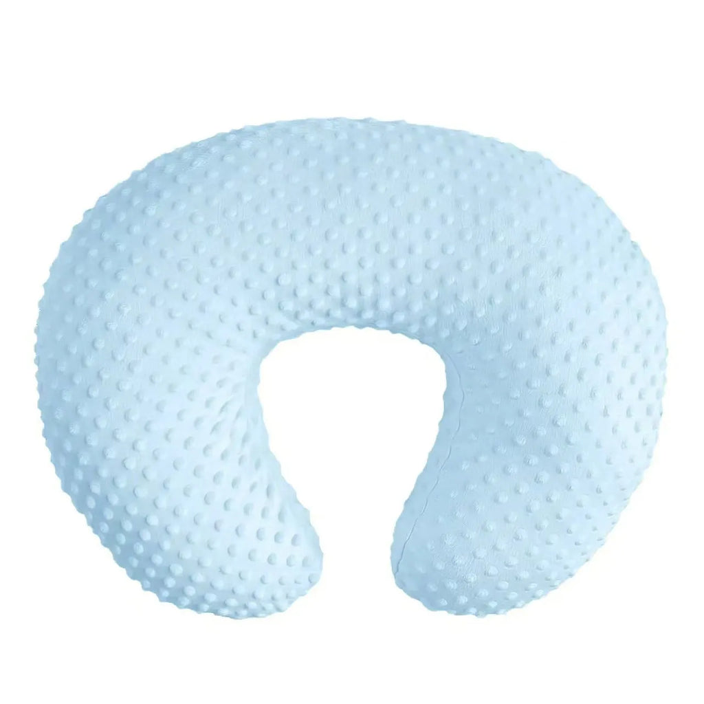 Pink nursing pillow for baby feeding support and spill prevention.