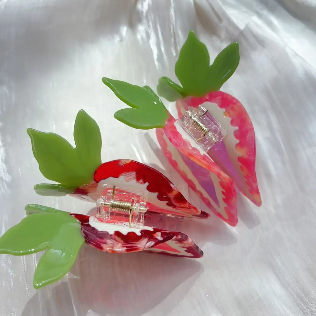 Strawberry hairpin in red or pink colour with pastoral style design