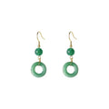 Geometric Chinese peace buckle earrings with green jade design on zinc alloy
