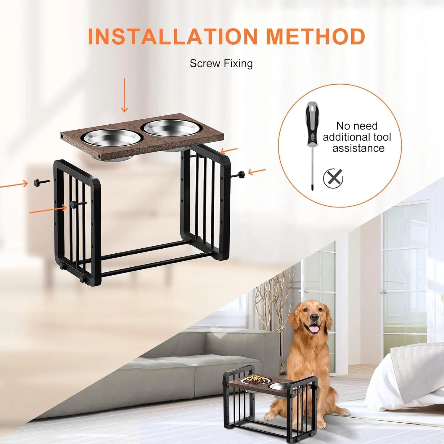 Black wooden dog bowl stand non-slip platform 37x23 cm for pet feeding