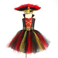Girls pirate costume dress with sequins, gauze mesh, and lace detailing for Halloween