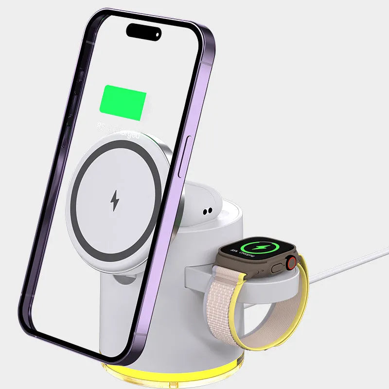 C16 Magnetic Three-in-one Wireless Folding Charger in Black and Ivory White, shown open and folded.