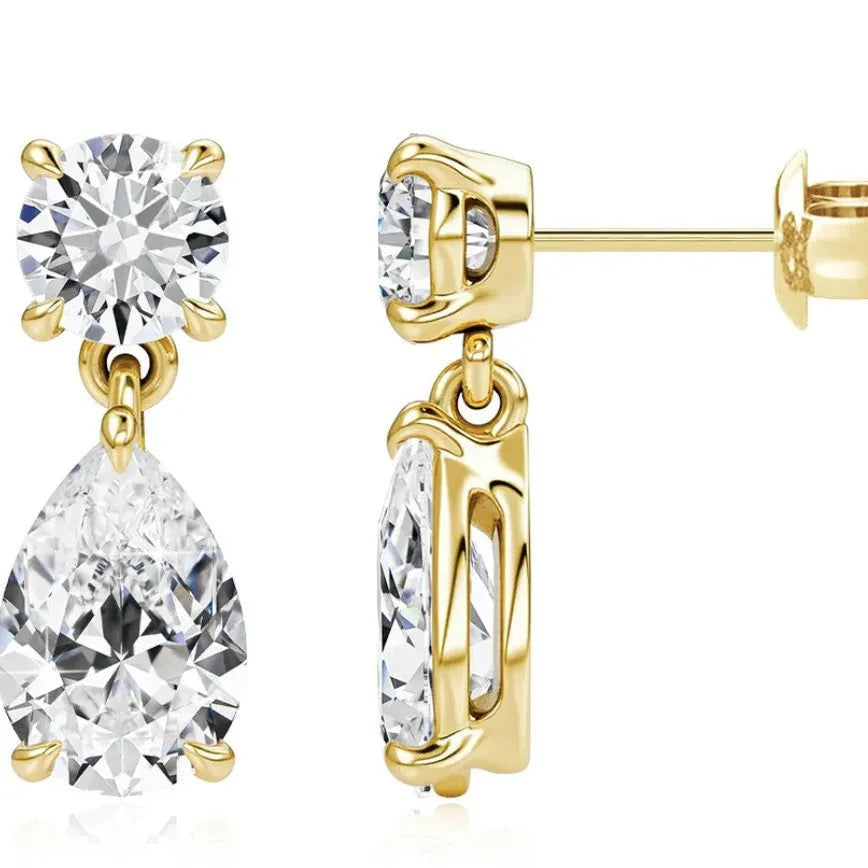 925 sterling silver water drop moissanite stud earrings with round and geometric stones