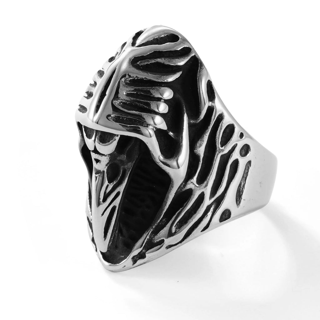 Stainless steel crow punk ring with geometric shape and MR166 colour finish