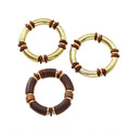 Multi-layer wooden necklace and bracelet set with alloy round pendant
