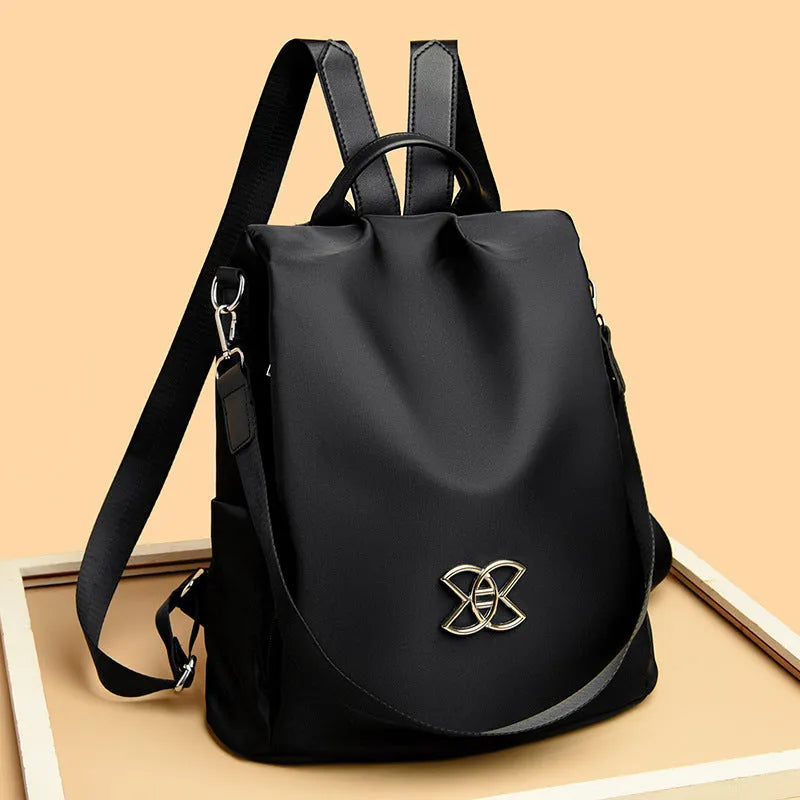Women's large capacity travel backpack nylon anti-theft black brown sequined