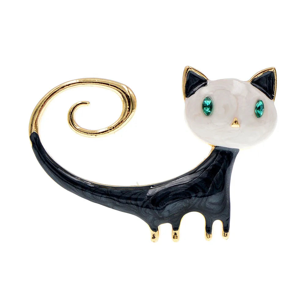 Personalised painted cat tail brooch in orange or white colour with alloy metal construction