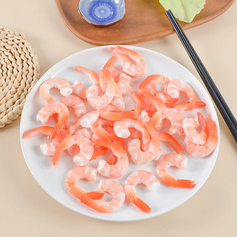 Realistic white shrimp-shaped PVC keychain charm with door buckle attachment