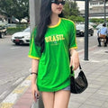 Women's slim fit 3D letter print T-shirt in street style with geometric patterns