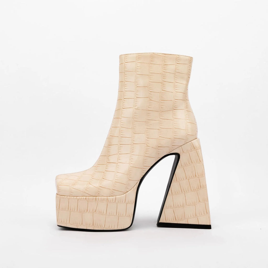 Women's super high heel ankle boots in solid colour with artificial PU upper