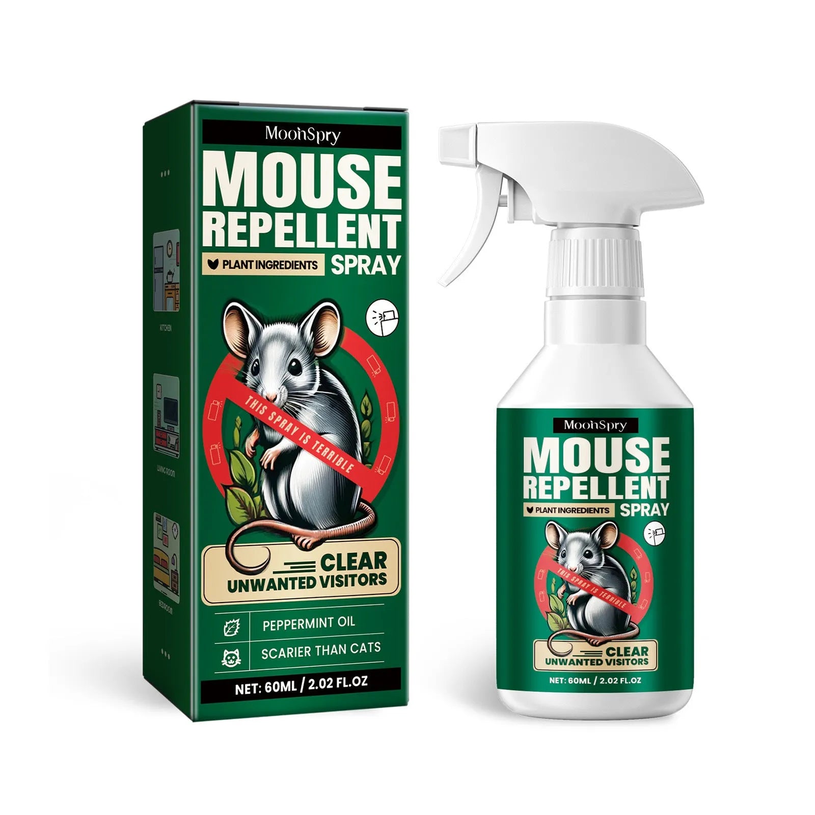 60ml natural rat repellent spray bottle with essential oil formula for rodent control
