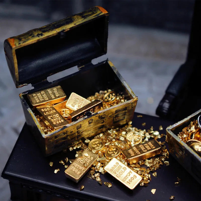 Alloy metal doll house accessories gold coin treasure box miniature ornaments with gold bar combinations