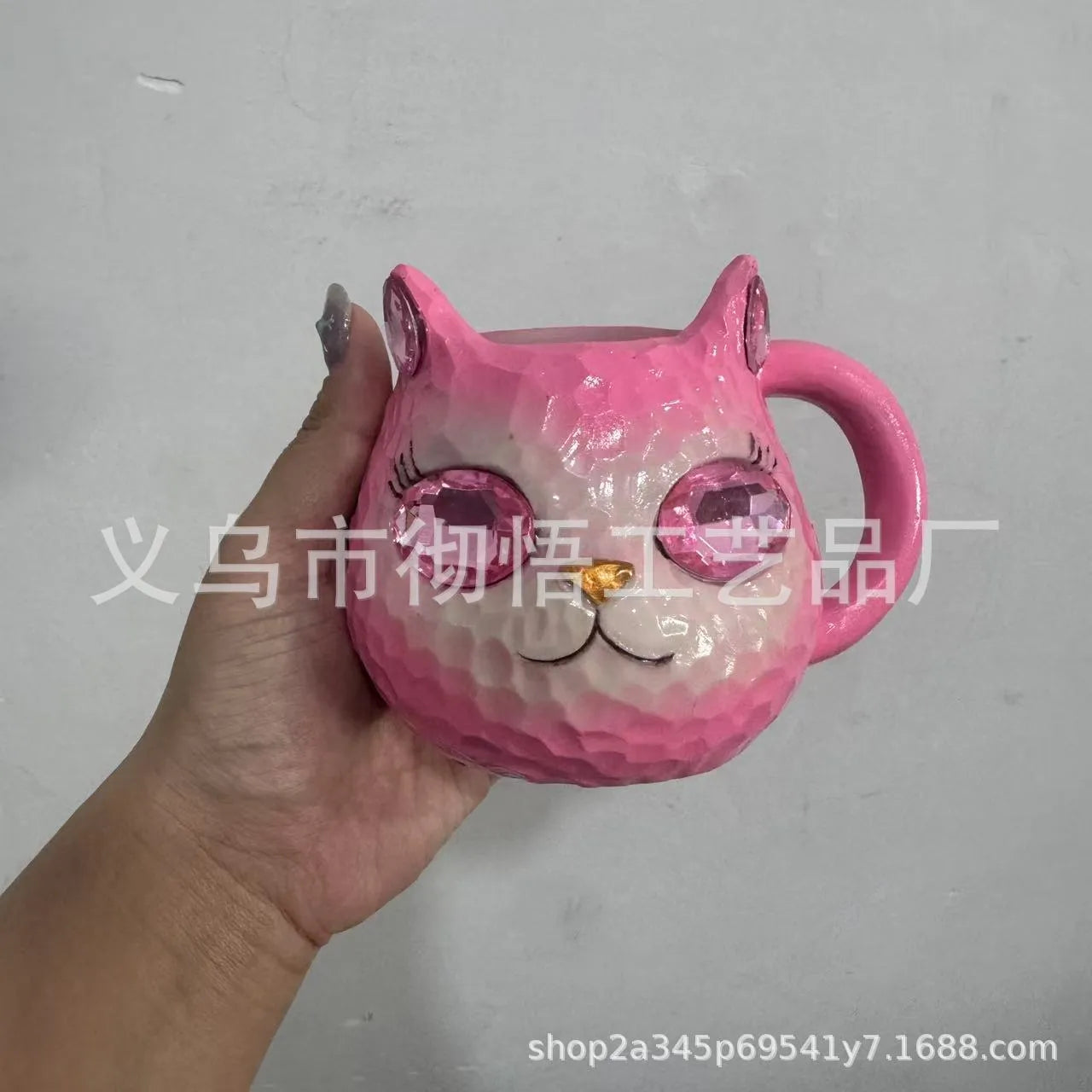 Resin crystal earth cat cup desk ornament in purple, green, blue, or pink colour with base