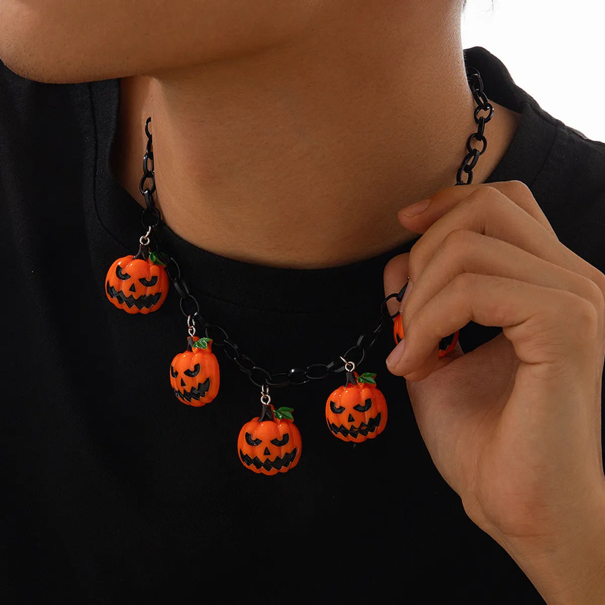Halloween ghost pumpkin necklace with mixed colour acrylic pendant on regular chain