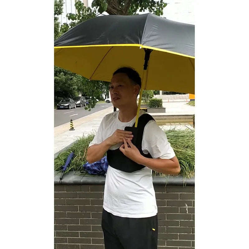 Black portable umbrella holder with fixed shoulder strap for hands-free use, made from diving cloth.