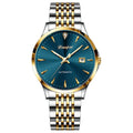 Men's stainless steel automatic mechanical watch with simple dial and 30m water resistance