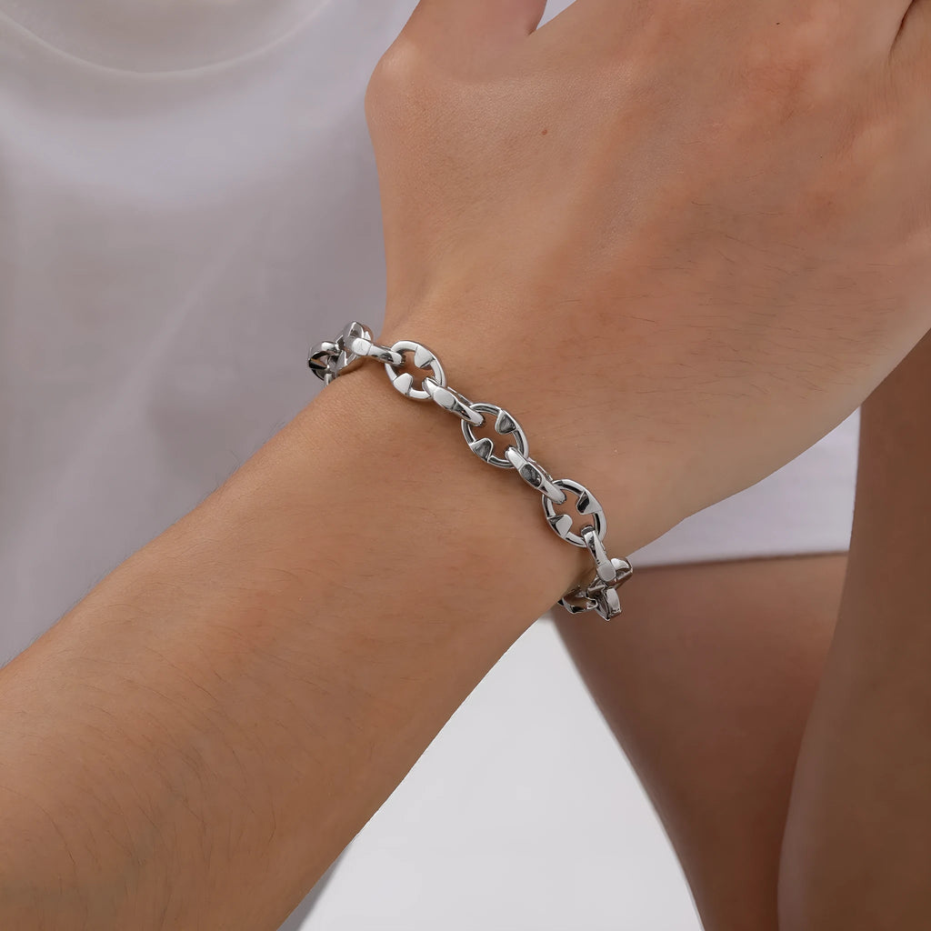 Thick stainless steel geometric chain bracelet for men's hip hop jewellery