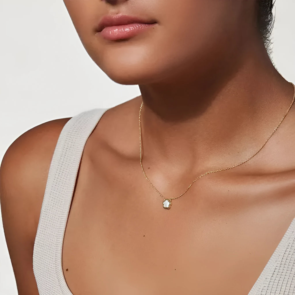 Mother pearl shell flower necklace for women with gold or silver finish options