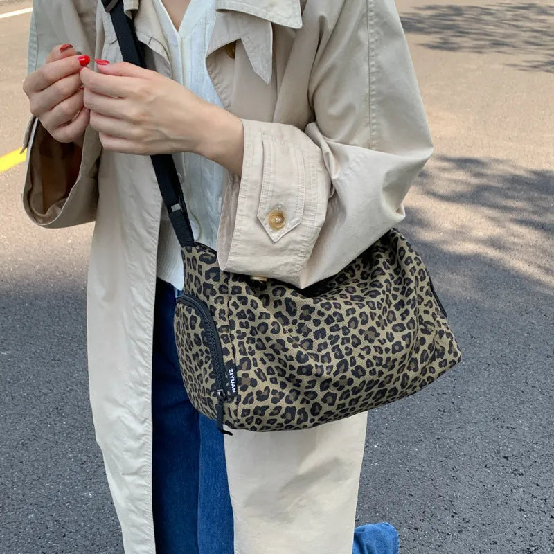 Leopard print crossbody shoulder messenger bag with large capacity and sports style design