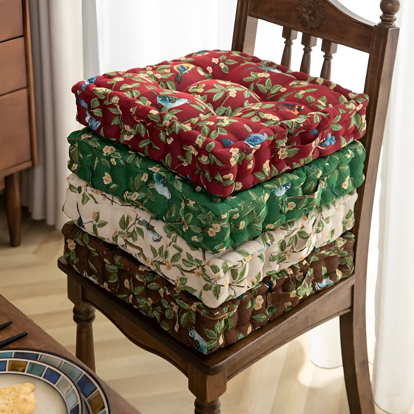 American floral pattern dining chair cushion 40x40x8cm thick with PP cotton filling