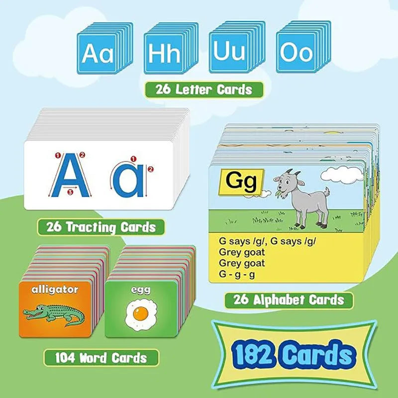 Children's alphabet learning chart with word cards, letter cards and picture cards on 60x40cm play mat