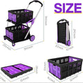 Blue foldable shopping trolley with a double-layer plastic basket and wheels.