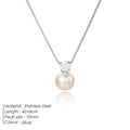 St Delan women's stainless steel necklace with imitation pearl and zircon pendant in gold or steel colour