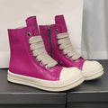 Black genuine cowhide leather high-top sneakers with a side zipper and platform sole.