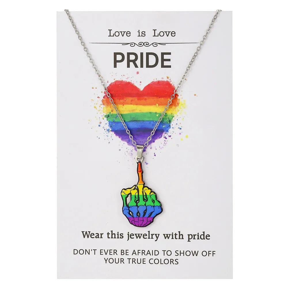Stainless steel necklace and bracelet set with colour printed inspirational designs