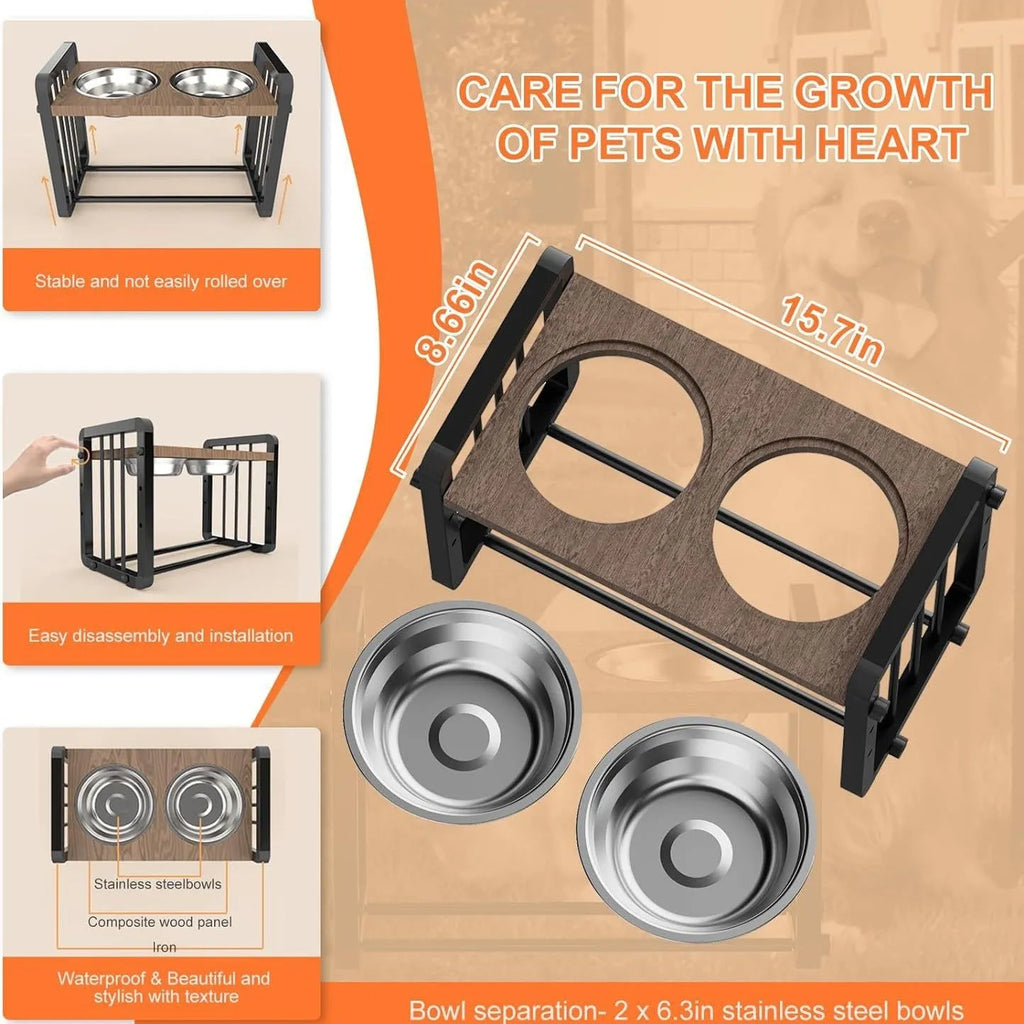 Black wooden dog bowl stand non-slip platform 37x23 cm for pet feeding