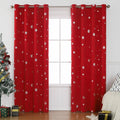 Red and green hole-free snowflake polyester shade cloth curtains in various sizes with lace loop and iron hoop detailing
