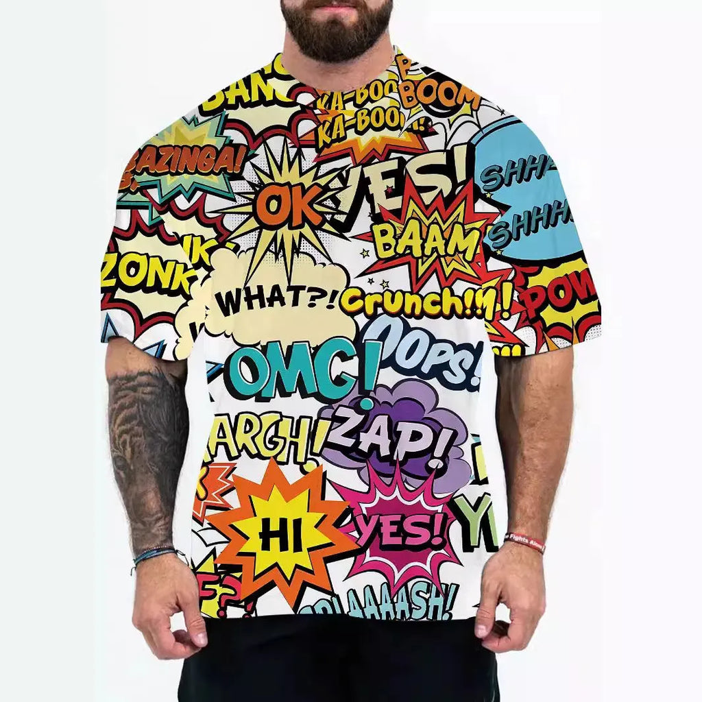 Men's loose fit t-shirt with Coloured Letters or Eagle Head design in chemical fibre blend fabric