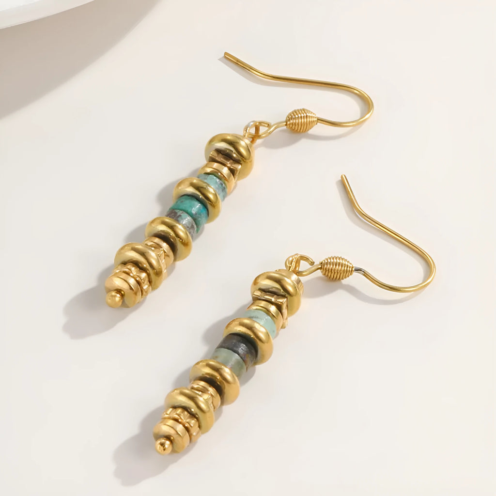 Geometric titanium steel dangle earrings with 18K gold plating in European and American retro style