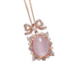 Geometric rose quartz pendant on 925 sterling silver chain with rose gold plating accents