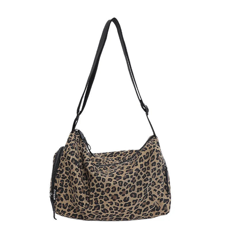 Leopard print crossbody shoulder messenger bag with large capacity and sports style design